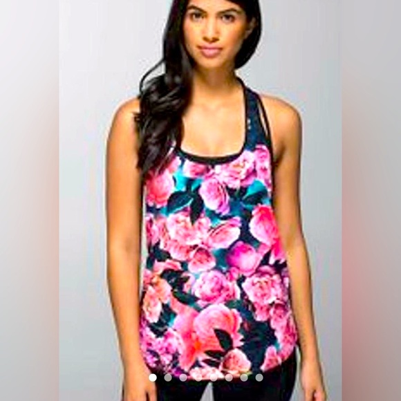 Lululemon coastal tank top secret garden black pink red floral size 6 - Picture 1 of 5